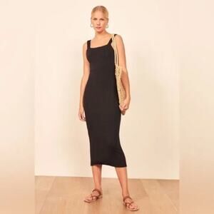 Reformation Jeans Black Kensie Ribbed Midi Dress